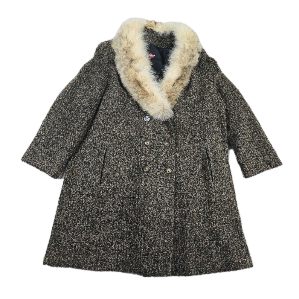 Vtg Alorna Double Breasted Coat Chenille Brown Fox Fur Collar Plus 22/24 Luxury